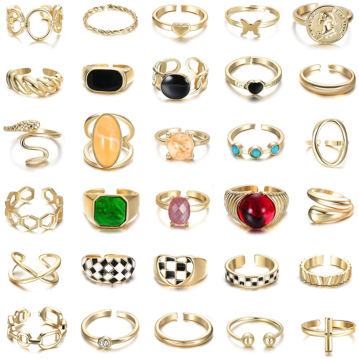 Store_9 - 30 stuks goudkleurige ringen - Dikke vergulde ringen - Stapelbare midi-ringen - Verstelbare open ringsets - Perfect voor elke gelegenheid...