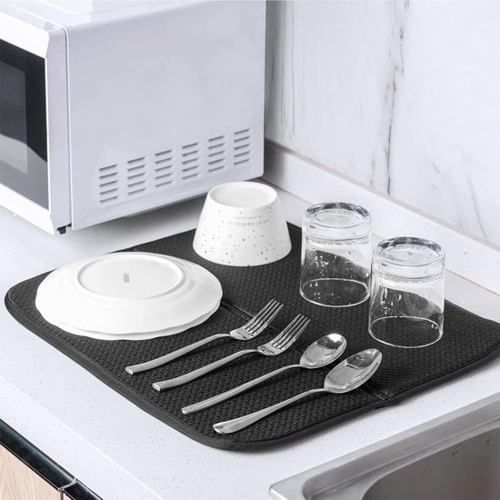 Set van 2 Microvezel Droogmatten, Antislip Warmte-isolatie, Super Absorberend voor Keuken, Bar en Aanrecht, Sneldrogende Drainer Mat 40x45cm (Zwart) — afbeelding 5
