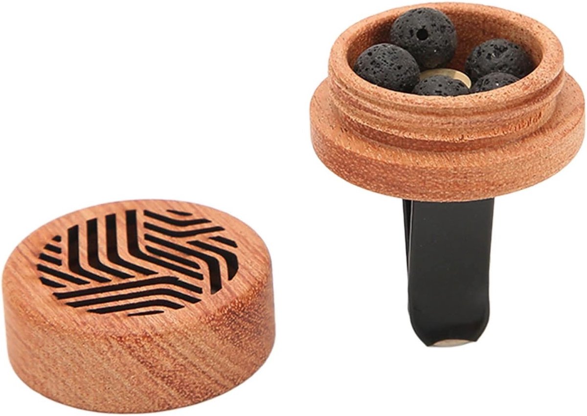 Essentiële Olie Diffuser Clip van Hout met Vulkanisch Stenen, Mini Draagbare Diffuser voor Auto, Luchtverfrisser en Aromatherapie Accessoires voor de Auto