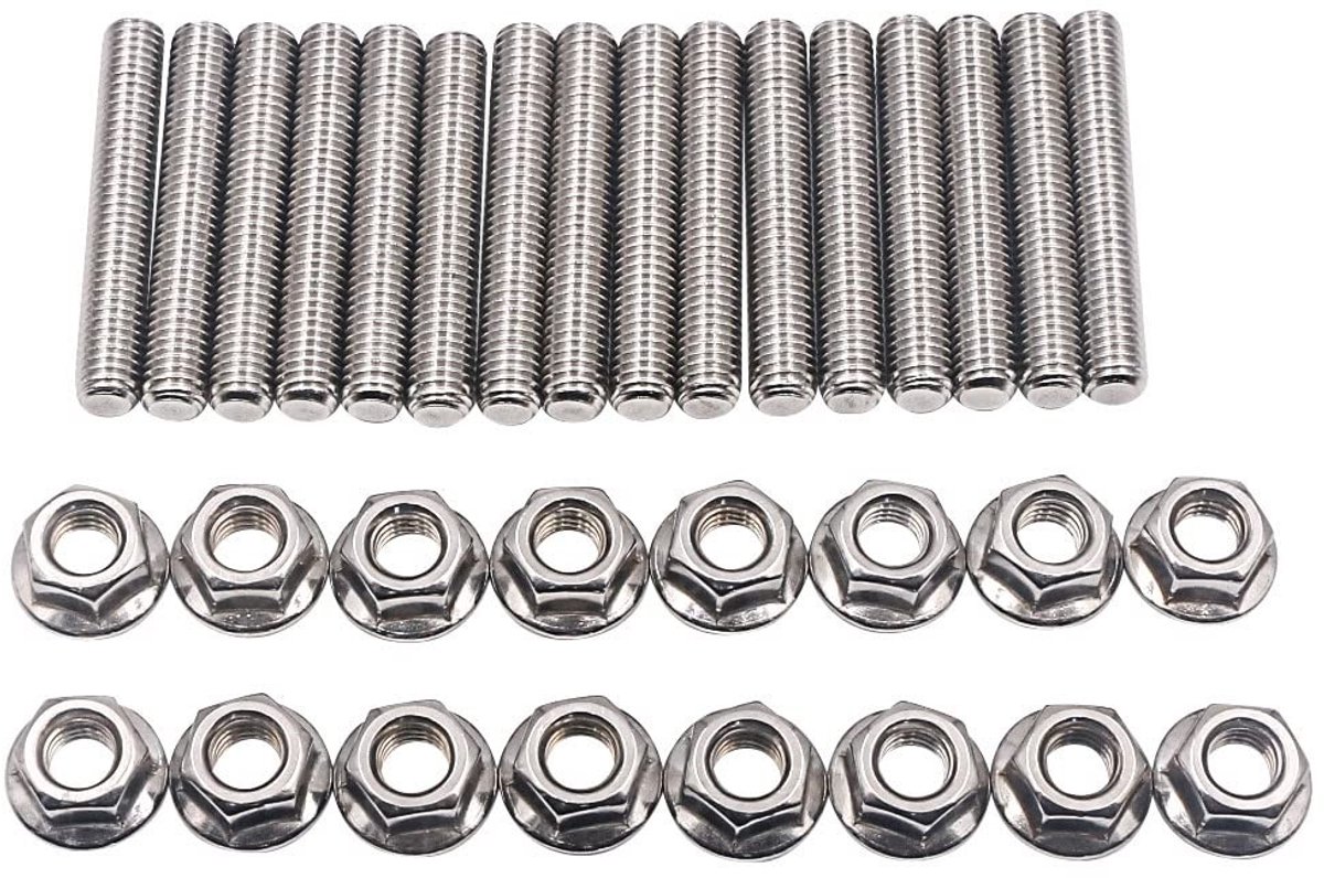 aladdien - RVS Uitlaatcollectorboutset - 16-delige Set voor V8 Motoren - Voor 4.6 en 5.4 L Motoren - Duurzaam en Roestvrij - Ideaal voor Auto Onderh..