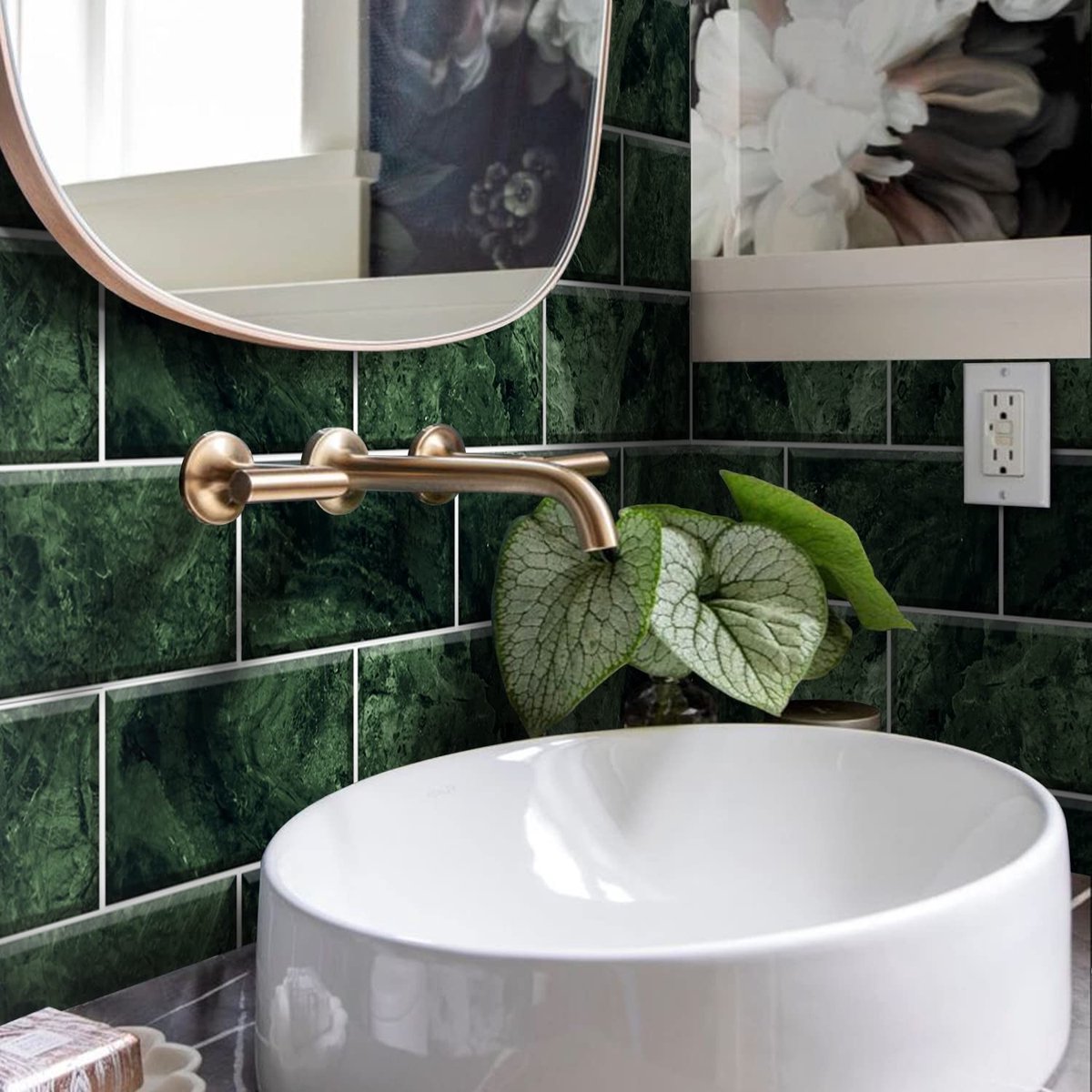 aladdien - Wandtegel Stickers - Groene Marmer Effect - 9 Stuks Zelfklevend - Keuken en Badkamer - Decoratie - Muurstickers - Woonkamer