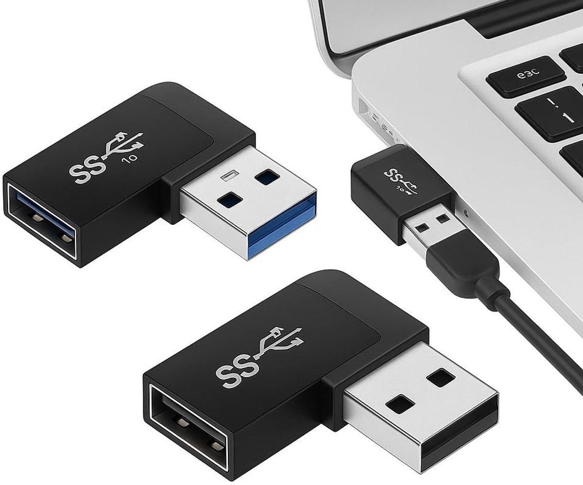 Allecto - USB 3.0 Adapter - 90 Graden Hoek - Set van 2 - Linker en Rechter Aansluiting - Perfecte Oplossing voor Korte Kabels - Geschikt voor lapto...