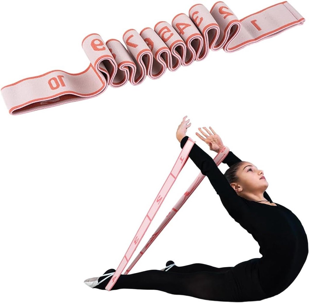 Verstelbare Yoga Stretching Band met 10 Lussen, Ideaal voor Pilates, Dans en Gymnastiek Oefeningen