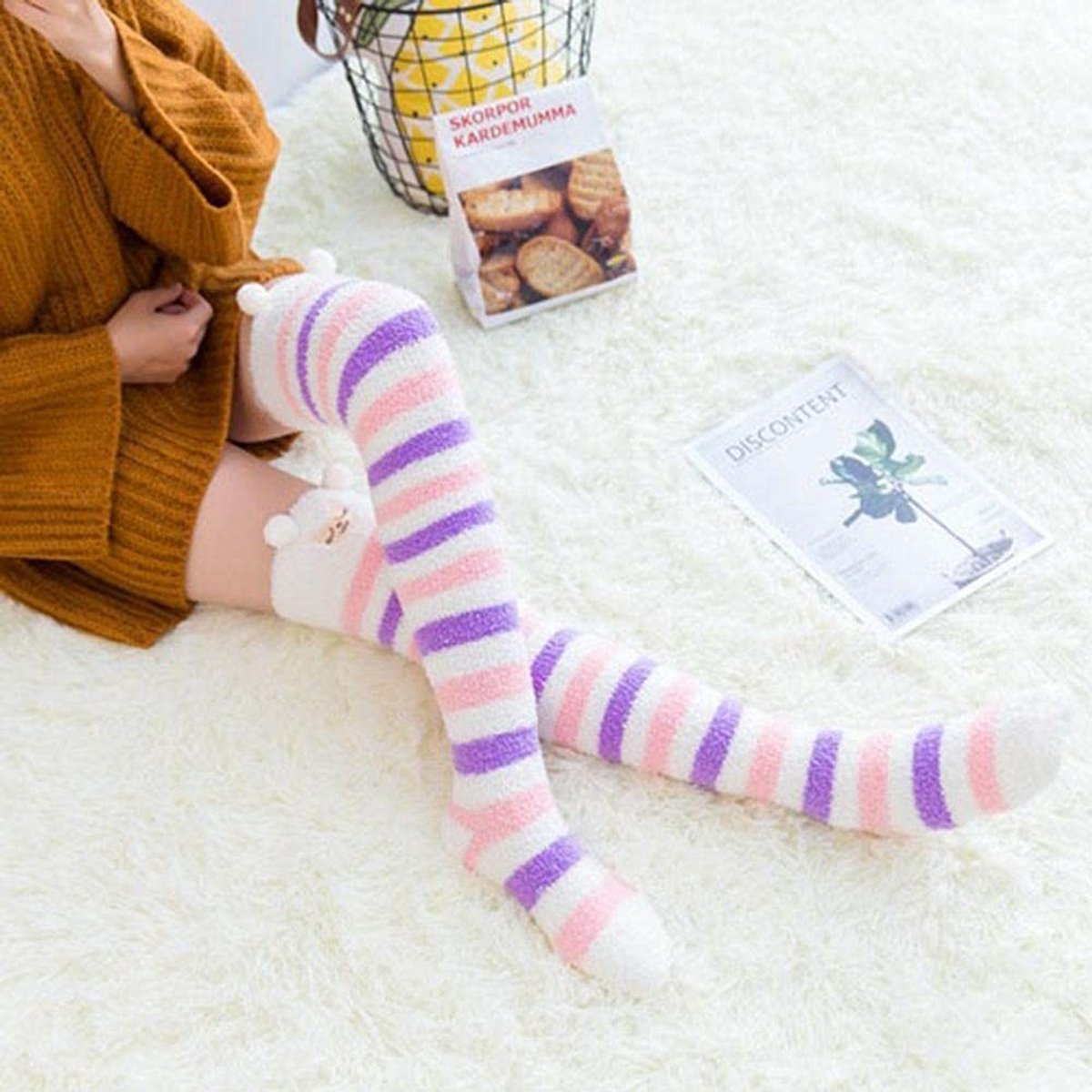 Allecto - Dames Thigh High Sokken - Warme Fleece Sokken - Kniehoog - Dierenprint - Comfortabele Sokken - Perfect voor Koudere Dagen - Stijlvolle Ac..