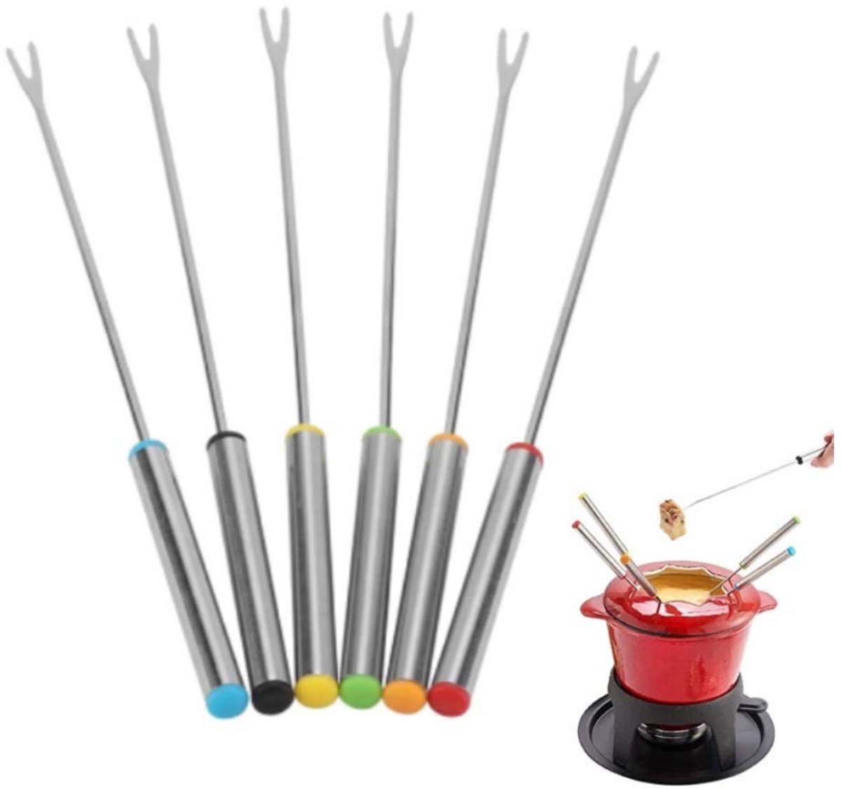 Set van 6 Fondue Vorken - RVS, 24 cm, Kleurrijk, Perfect voor Kaas, Vlees en Chocolade