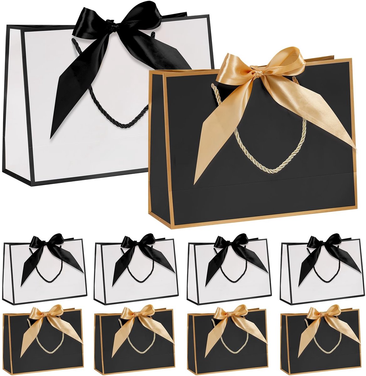 Allecto - Grote Cadeautassen Set - Set van 10 Witte en Zwarte Cadeautassen - Geschikt voor Verjaardagen en Bruiloften - Duurzaam Materiaal - Perf
