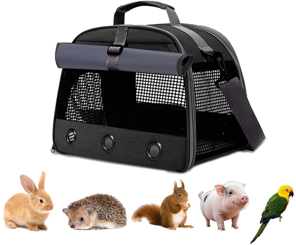 NTHProducts - Dierenvervoer - Draagtas voor Kleine Huisdieren - Zwart - Transportkooi voor Vogels en Knaagdieren - Geschikt voor Hamsters en Ratjes