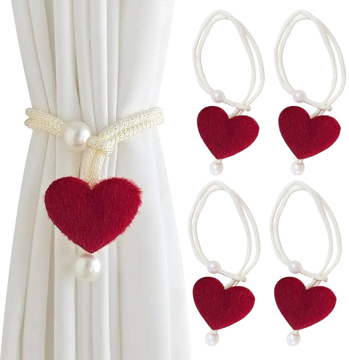 Pluche Hart Gordijnhouders - Set van 4 Decoratieve Houders voor Thuis en Kantoor