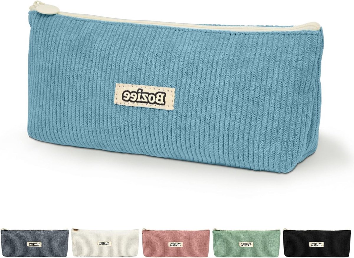 Corduroy Pennenzak voor Meisjes, Ideaal voor School en Kantoor, Blauw, Ruime Opbergruimte, Trendy Design