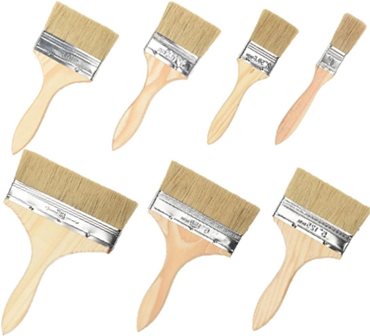 Complete Set van 7 Houten Verfkwasten voor Verf, Beits, Vernis en Doe-Het-Zelf Projecten