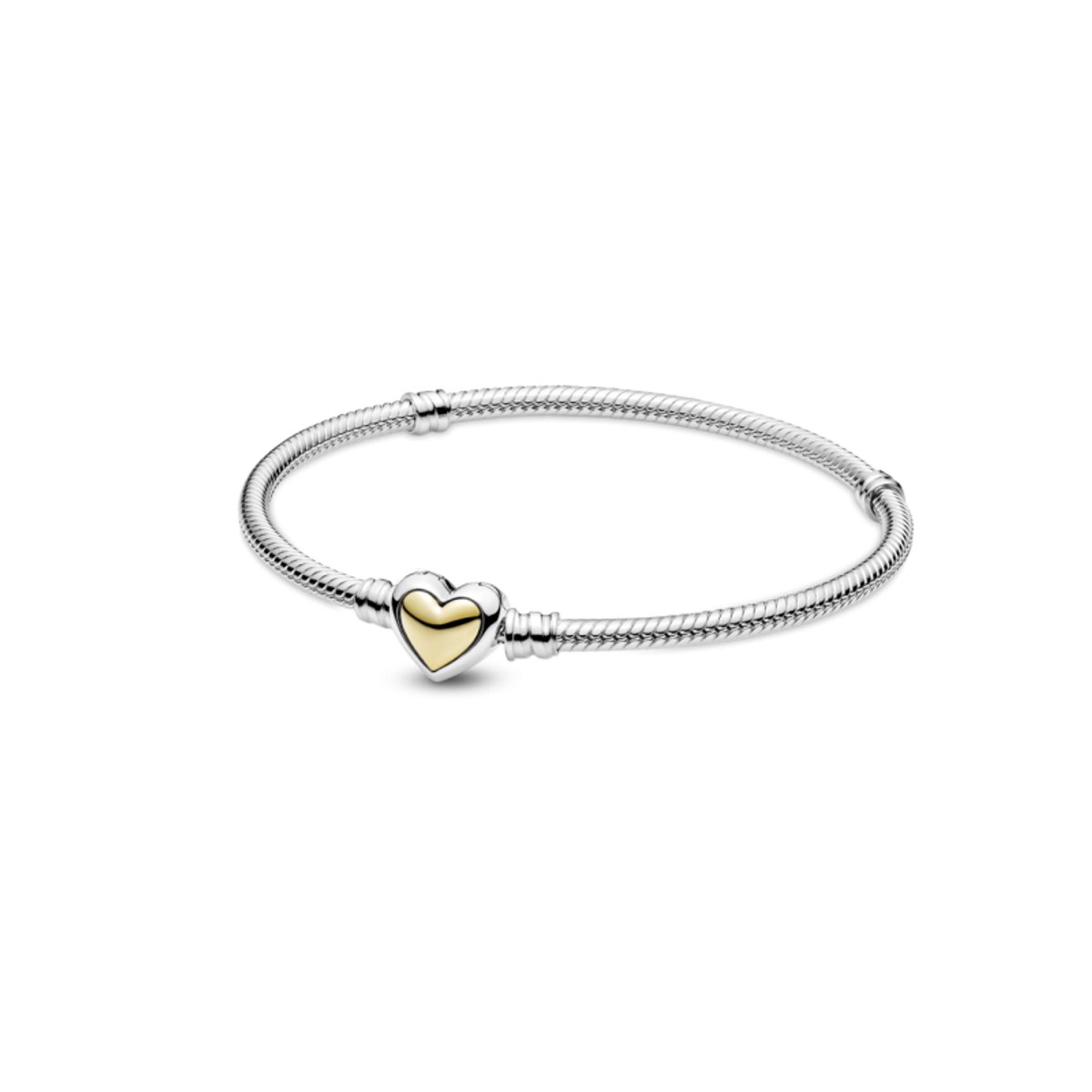 Fler® | Bedelarmband met Goudkleurig Hartslot | Zilveren armband | 925 sterling zilver | geschikt voor alle populaire bedel collecties (standaard - 3mm) | Vlinder sluiting | Elegante dames armband | 18cm | Valentijnsdag Cadeau | Sinterklaas kado