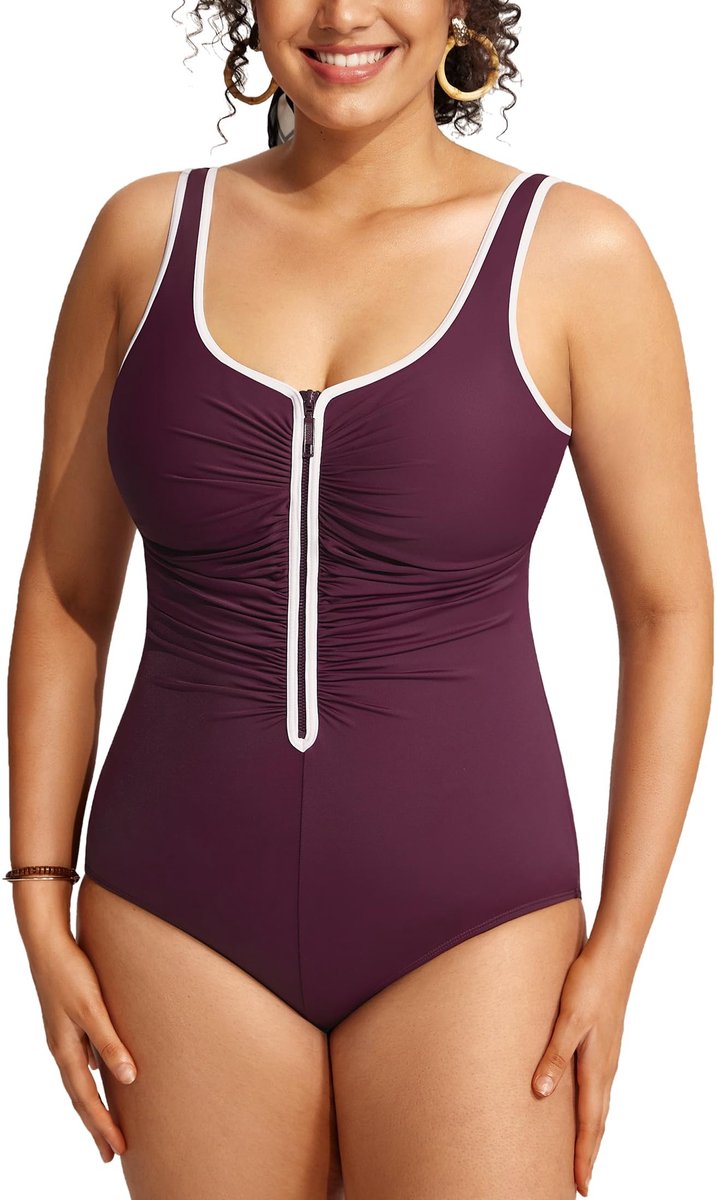 SPHProducts - Badpakken dames - Plus size zwemkostuum - Sexy en modieus - Ritssluiting voorkant - Ingebouwde cup - Geschikt voor elke gelegenheid - Zw