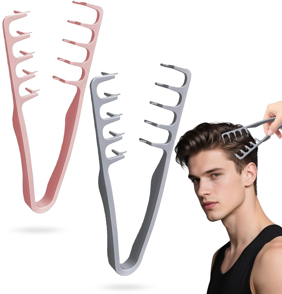 aladdien - Haarkammen Set van 2 - Volumegevende Kam - Voor Alle Haartypes - Grijs en Roze - Perfect voor Styling - Geschikt voor Dikte en Textuur - ..