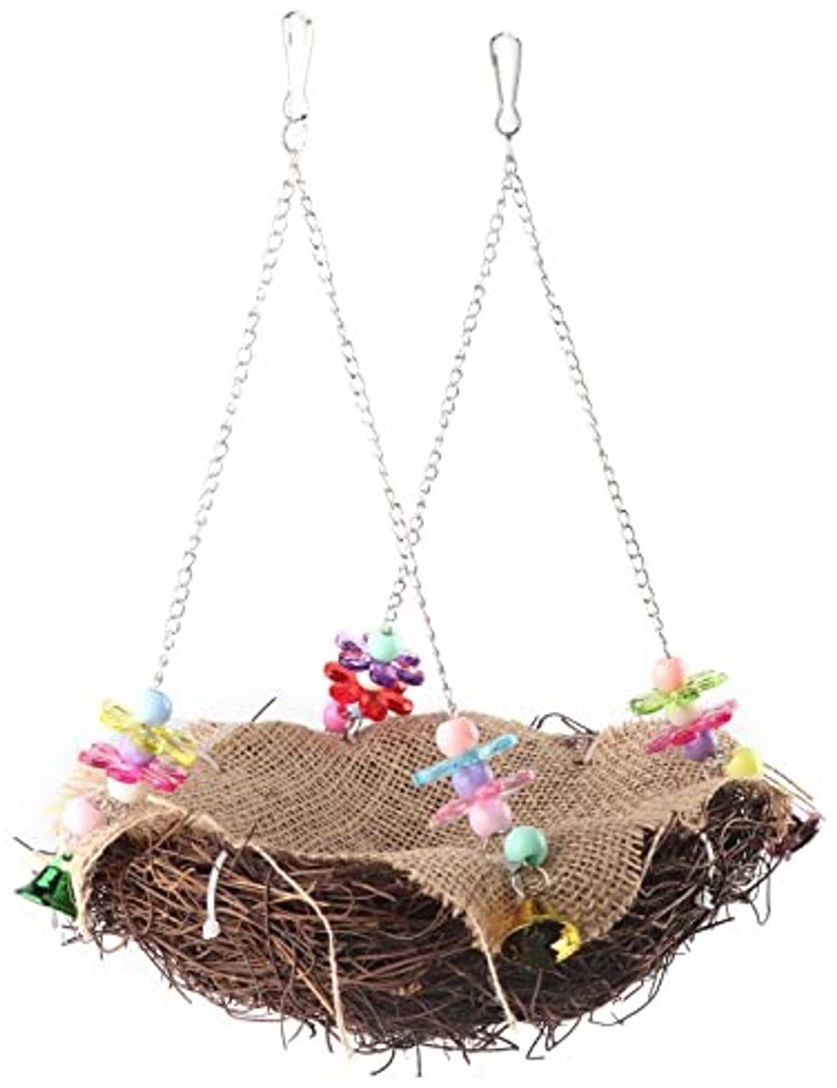 Dailygoods- Vogelnest Schommel 12cm - Rotan Speelgoed - Papegaai Klim Speelgoed - Kleurrijk - Vogel Speelgoed - Hoogwaardige Kwaliteit - Vogelspeelgoed