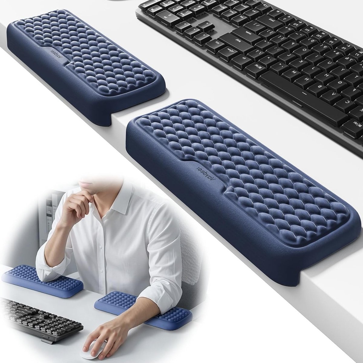 Set van 2 L-vormige elleboogkussens - Ergonomisch geheugenschuim voor pols en armsteun met antislipbasis voor bureau, kantoor en gamen