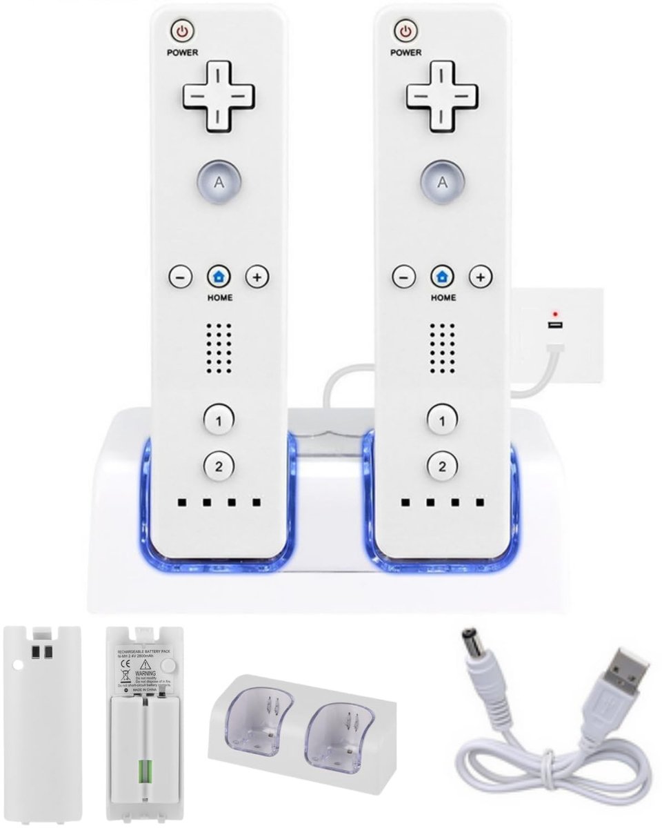 Oplaadstation en Draagbare Afstandsbediening Oplader voor 2 Wii Controllers