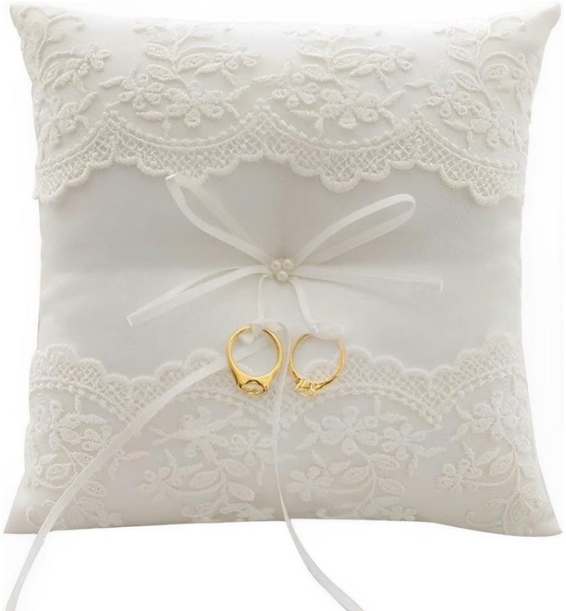 Allecto - Trouwring Kussen - Elegante Lace and Flower Ring Cushion - Met Bloemenpatroon - Bruiloft Decoratie - Uniek Design - Geschikt voor elke