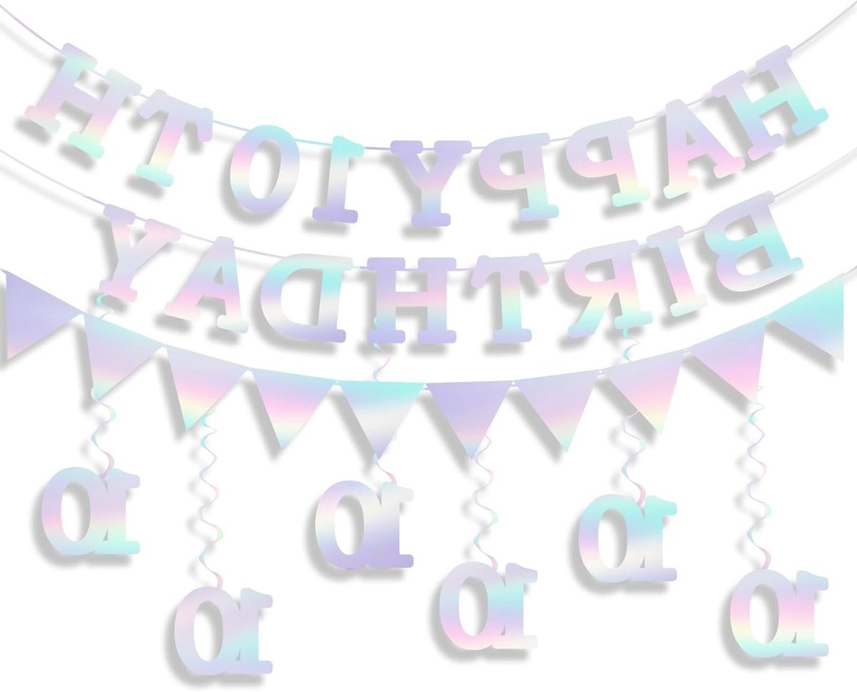 Feestelijke 10e Verjaardag Decoraties Set met Vooraf Gemonteerde Banner en Hangende Spiralen, Perfect voor Binnen en Buiten, Inclusief Fototoebehoren en Versieringen voor Jongens en Meisjes