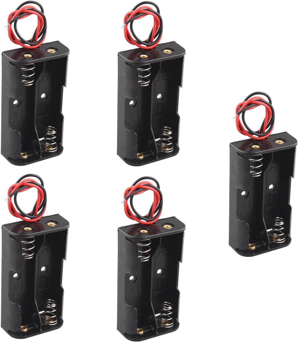 aladdien - Plastic Batterijen Opberghouder - 5x Voor 2x AA - Met Draadverbindingen - Handig en Praktisch - Batterijopslag - Voor Organisatie - Gesch..
