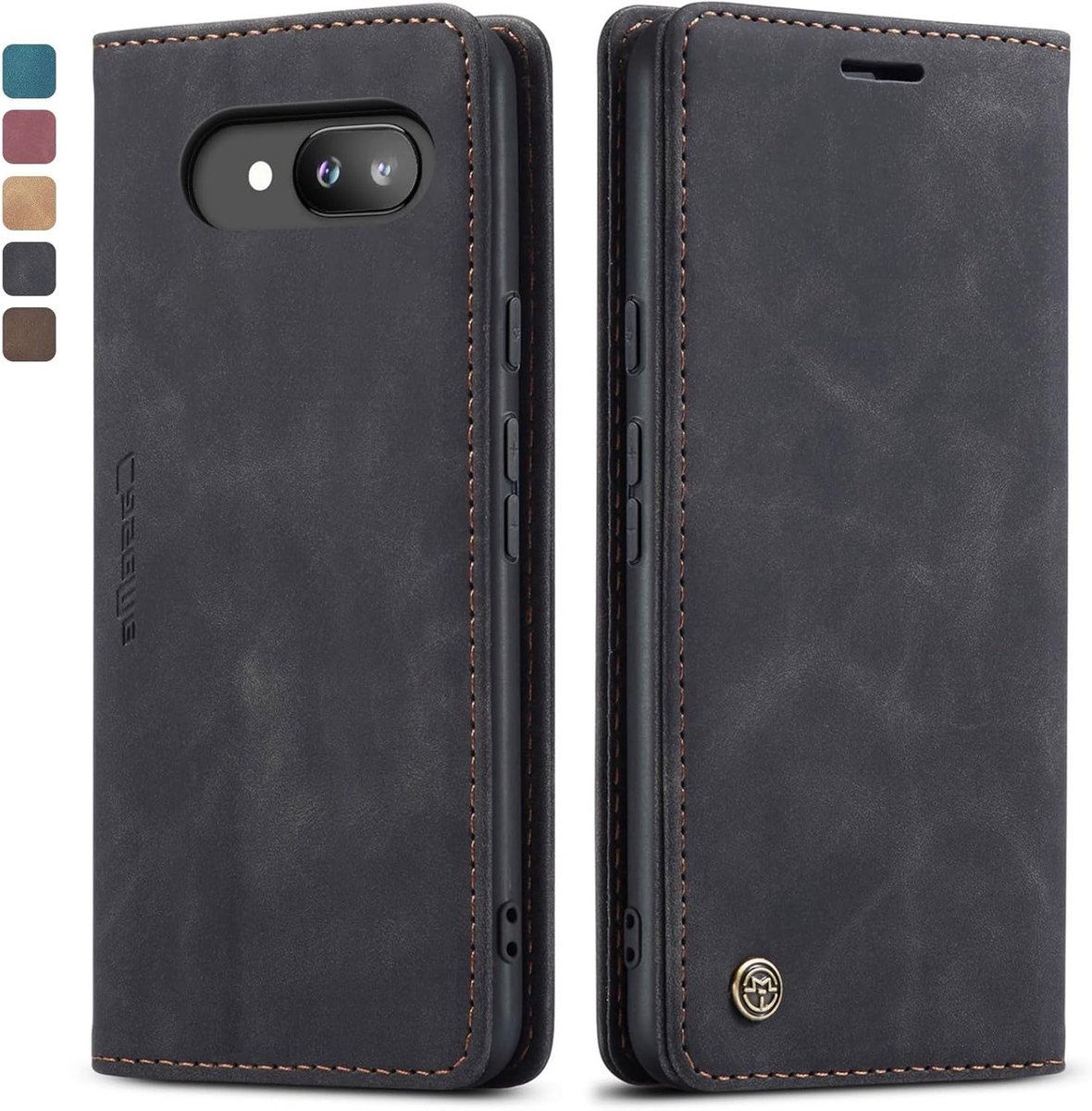Premium PU Leren Beschermhoes met Kaartsleuven en Standfunctie voor Google Pixel 9A - Zwart, Vouwbare Wallet Case