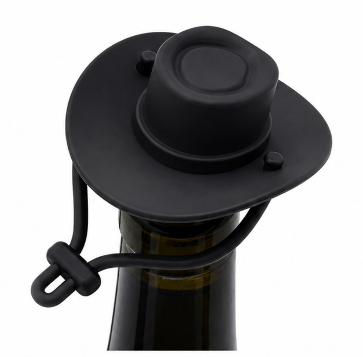 Tolvia Wijnstopper Cowboy Hoed - Siliconen Flesstop - Herbruikbare Wijnstopper - Lekvrij Afsluiten - Originele Bar Accessoire - Zwart