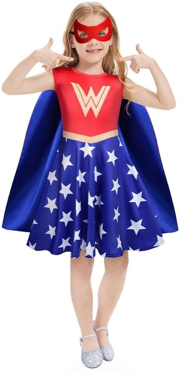 Prinsessen Kostuum voor Meisjes met Cape en Masker, Perfect voor Cosplay, Verjaardagsfeest, Carnaval en Halloween Feestjes