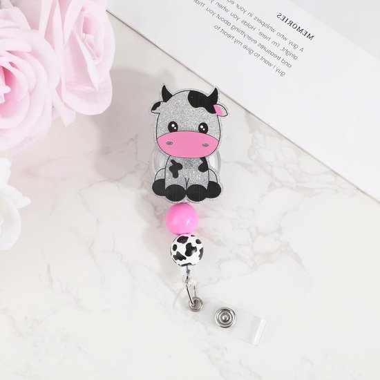 Schattige Koeien Badge Reels - Intrekbare Badge Houder met Dierenprint voor Verpleegkundigen, Studenten en Leraren - Ideaal voor Identificatie en Toegang — afbeelding 2