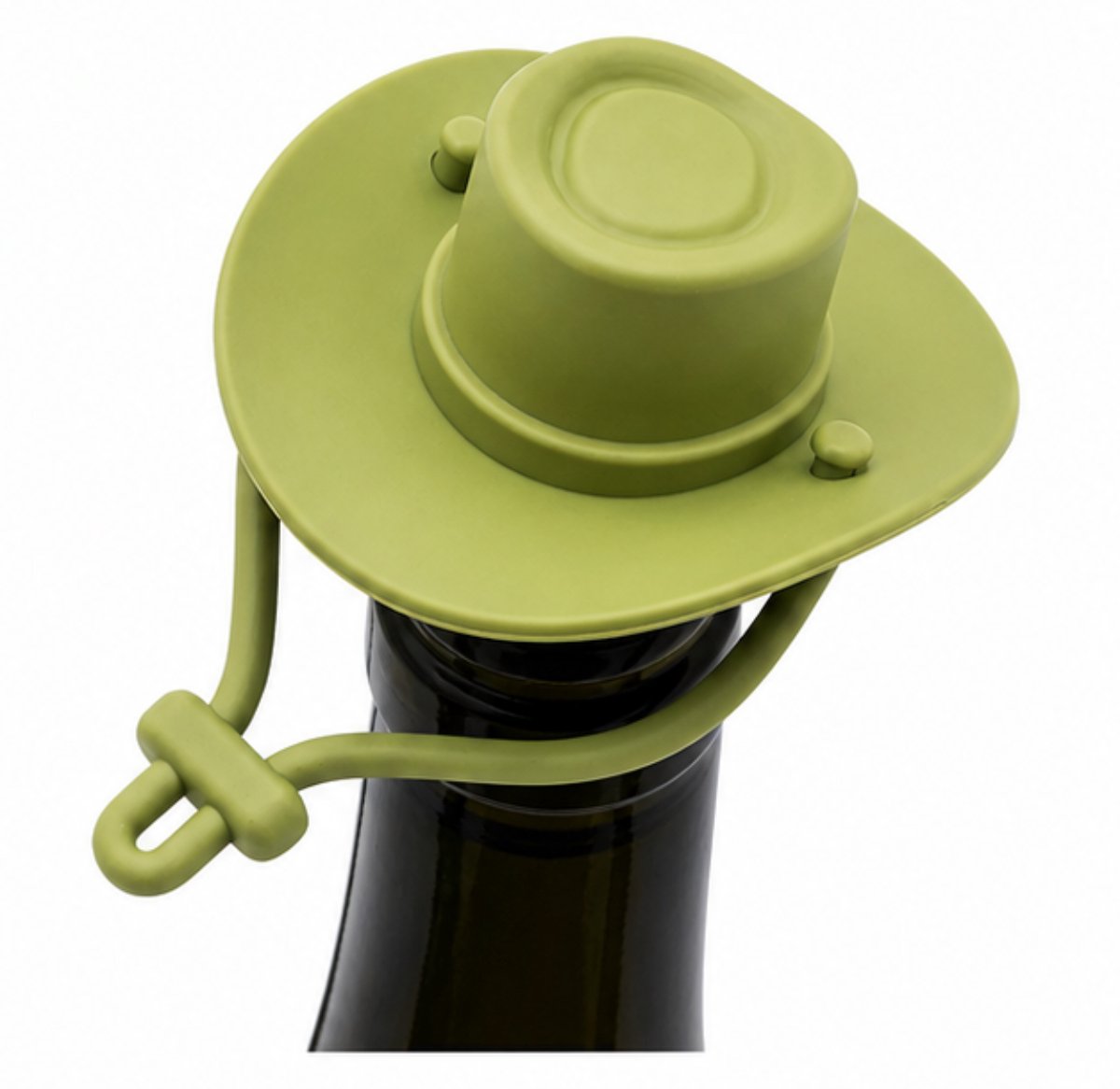 Tolvia Wijnstopper Cowboy Hoed - Siliconen Flesstop - Herbruikbare Wijnstopper - Lekvrij Afsluiten - Originele Bar Accessoire - Olijf Groen