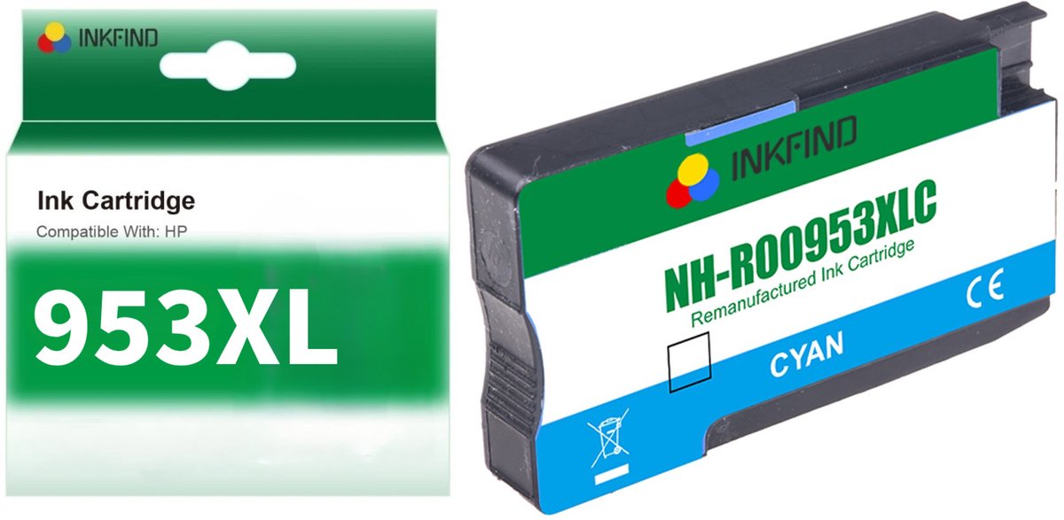 INKFIND 953XL Cyaan Inktcartridge compatibel met HP953 HP953XL HP 953 HP 953XL F6U16AE voor HP OfficeJet Pro 8740, 8719, 8720, 8710, 8715, 8725, 7740, 8218, 8718, 8210, 8716 8730 8728 Hoge Capaciteit - 1-pack Cyaan