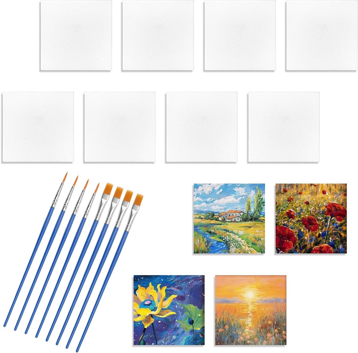12 Delige Mini Canvas Set 7.5 x 7.5 cm voor Magnetisch Schilderen, Koelkastdecoratie en Creatief Knutselen