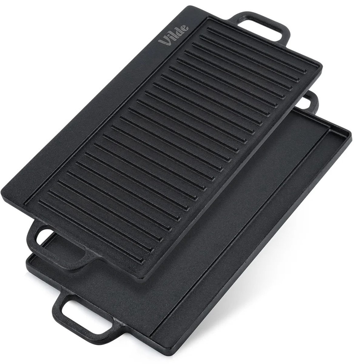 NordHaus Grillplaat Gietijzer - Dubbelzijdige Grillplaat - BBQ Bakplaat - Optimale Warmteverdeling - 50,5 x 23,5 cm Zwart