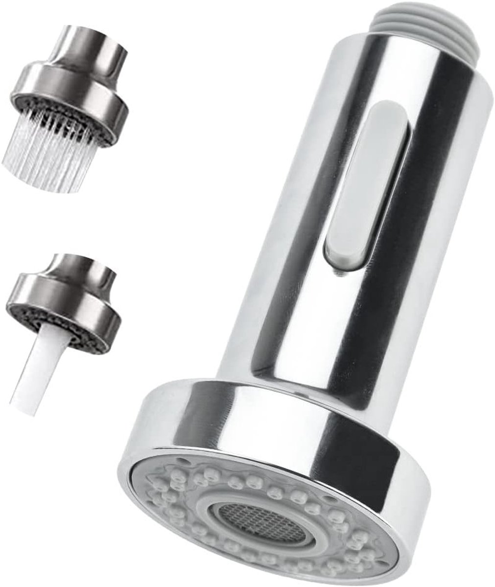 Vervangende Spraykop voor Keuken- en Badkamerkranen - 2 Functies, Uittrekbare Sprayer, Chroom Afwerking, Perfect voor Keukens en Badkamers, Hoogwaardige Nozzle en Handdouche