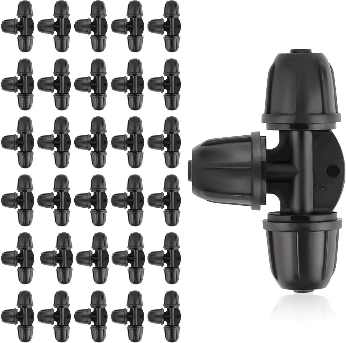 30 Stuks 1/4 Inch Drip Irrigatie Fittingen T-stuk Verbindingen voor 6mm Tuin Slangen, Drip Line Goof Plug voor Besproeiing en Tuinonderhoud