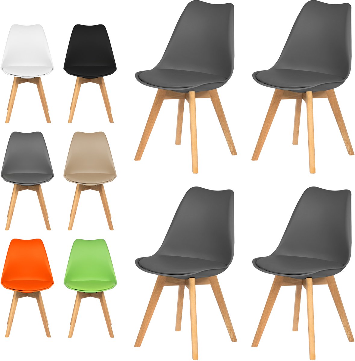 xDays Eetkamerstoelen Set van 4 Lichtgrijs – Scandinavisch Design – Kuipstoel met PP Zitting en PU Leer Zitkussen – Houten Poten – Ergonomisch – Eettafelstoel – Bureaustoel – Kaptafelstoel – 120 kg Draagvermogen – Lichtgewicht