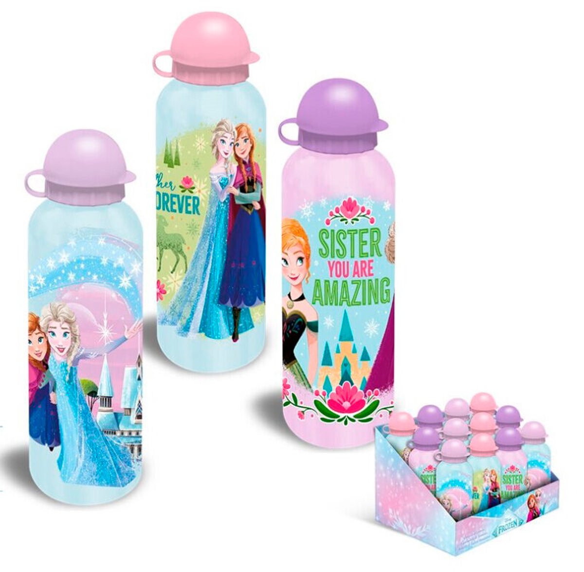 Disney Frozen Aluminium Drinkfles - 500ml - Blauw/Roze - Assorti