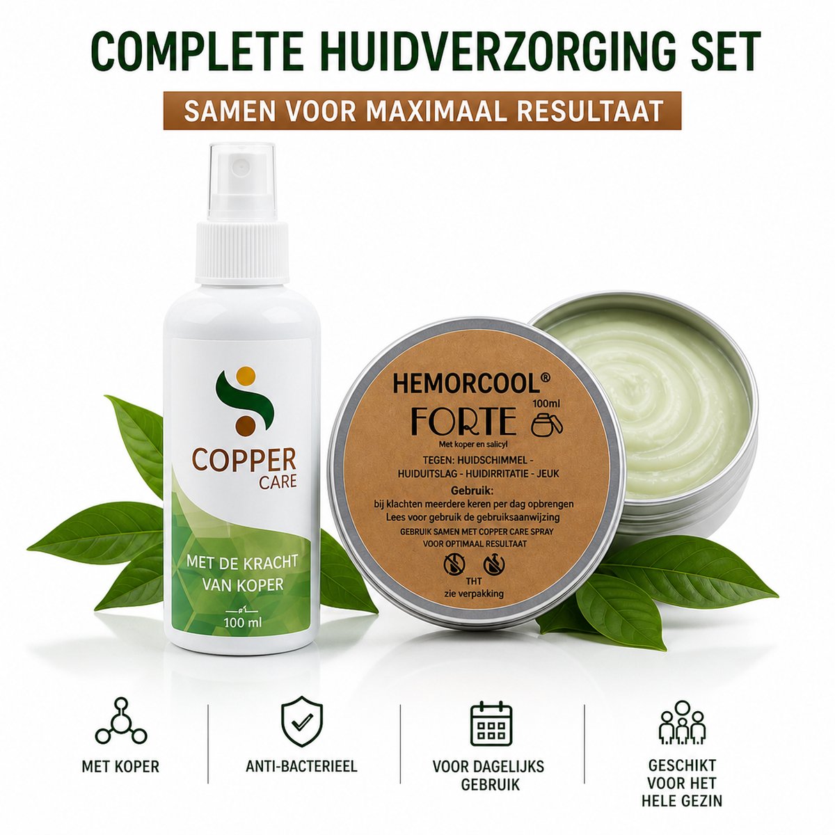 Hemorcool FORTE + Copper Care Spray – Huidverzorgingsset – bij Jeuk, Huidirritatie & Schimmelgevoelige Huid – 100 ml.