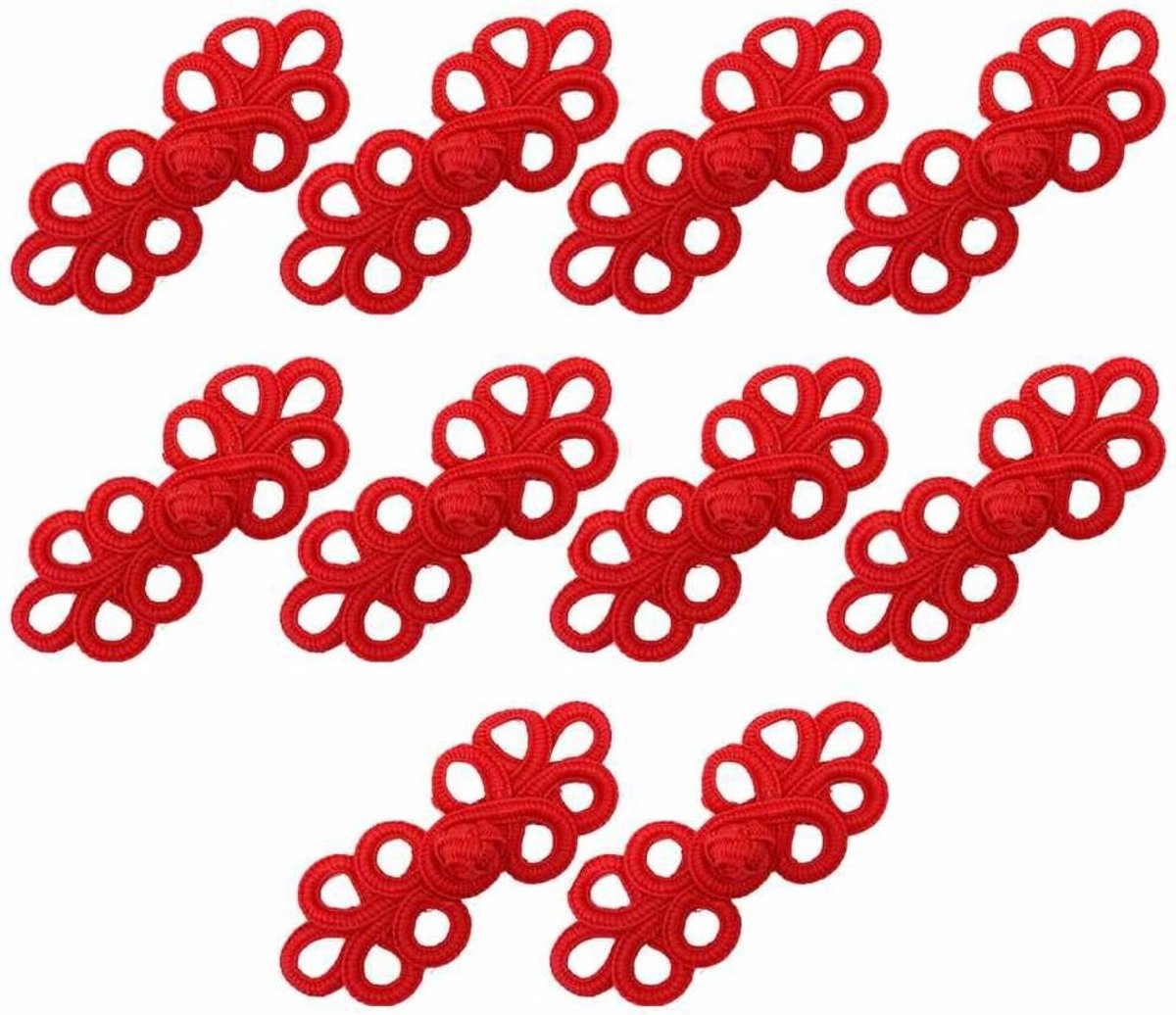 Vintage Sluiting Knopen voor Cheongsam en Kostuums - 10 Paar 8.5 cm Lange Rode Knopen voor Jassen, Sjaals en Breiwerk