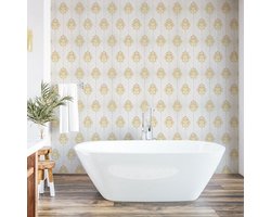 ABAKUHAUS Vintage aftrekbaar en zelfklevende behang voor thuis, zelfklevende woonkamerkeuken accent, 33 cm x 250 cm, aardgeel wit
