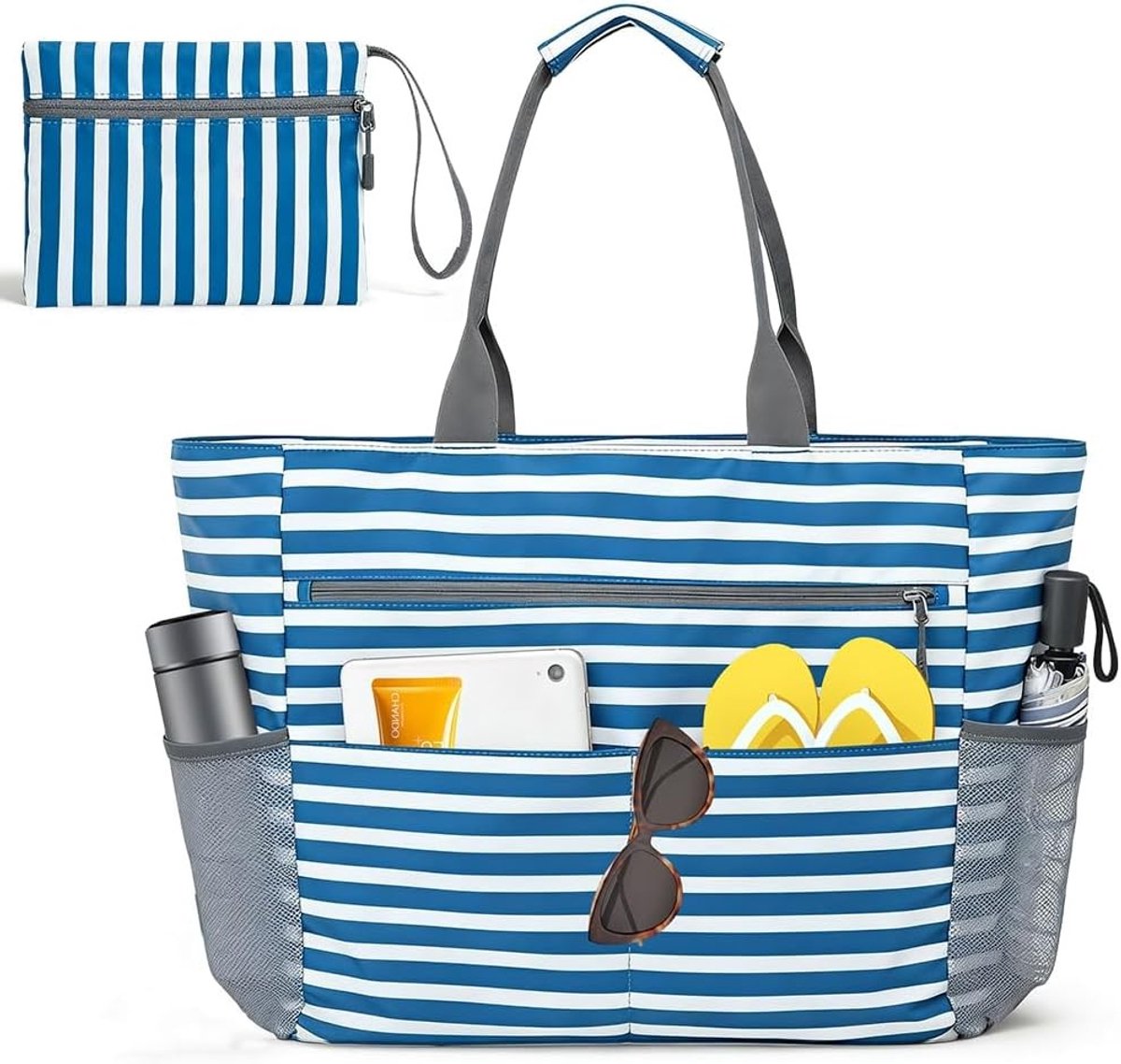 Grote Vouwbare Strandtas met Rits voor het Gezin, Waterdicht en Zandafstotend, Ideaal voor Strand, Zwembad en Picknick