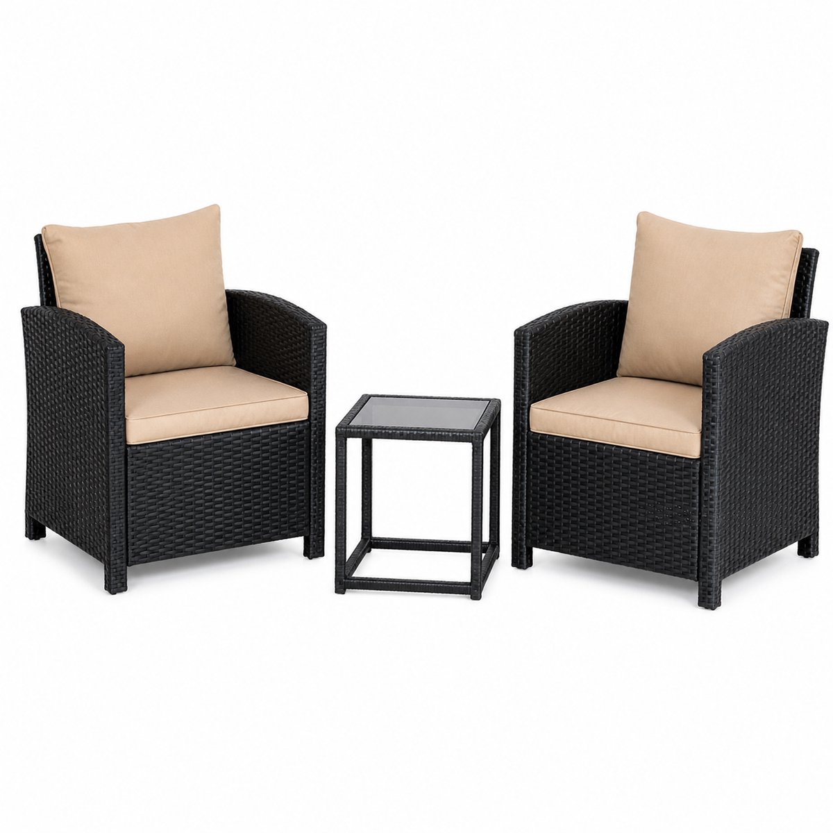 Jurrys Tuinset - Tuinstoel - Tuintafel - Inclusief kussens - 3 delige set - Compact - Luxe uitstraling - Rotan - Groen - Hoogte 77cm