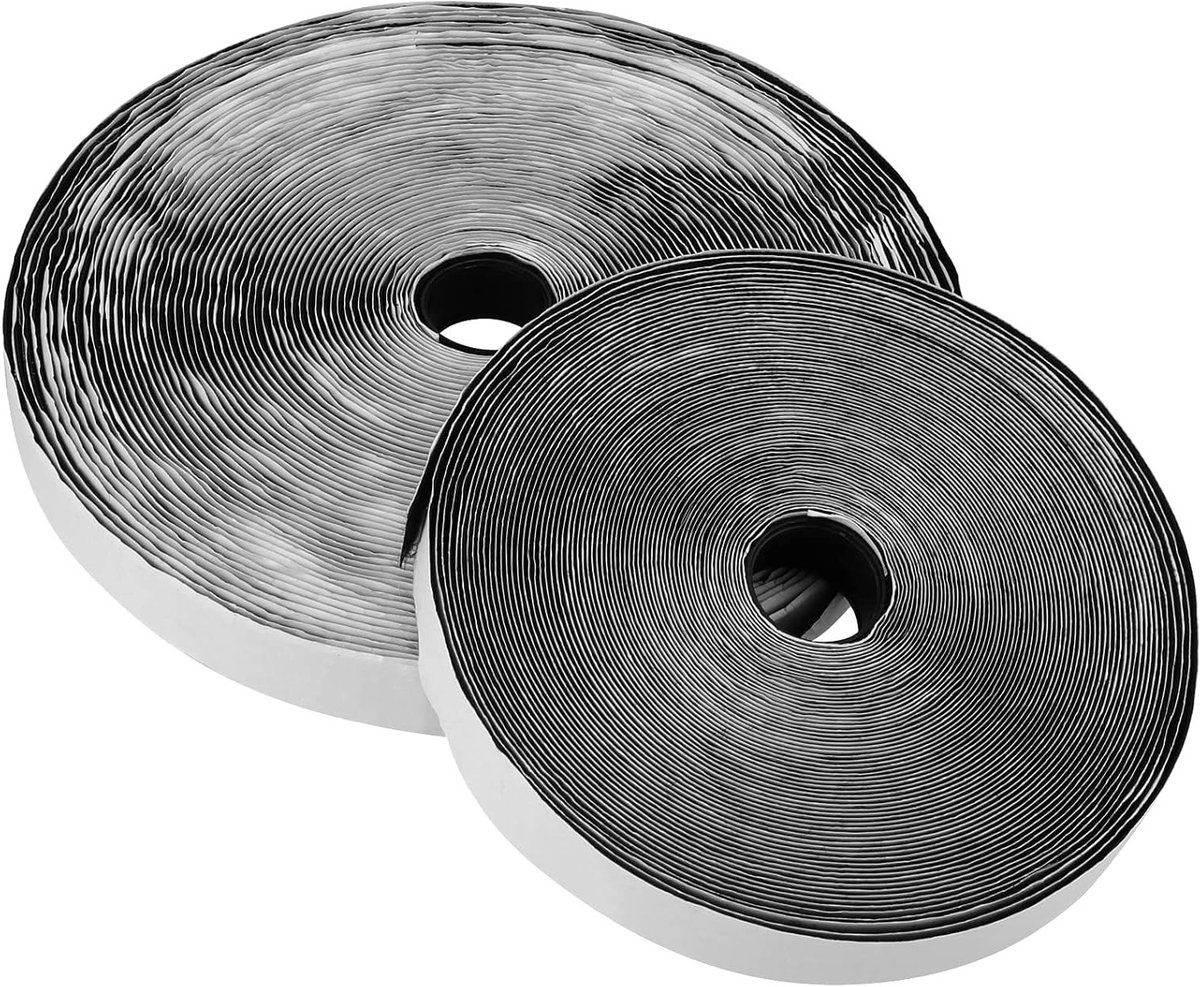 2 Rollen 25m x 20mm Breed Haak en Lussentape, Zelfklevende Extra Sterke Dubbelzijdige Plakband voor Thuis, Keuken en Kantoor, Zwart