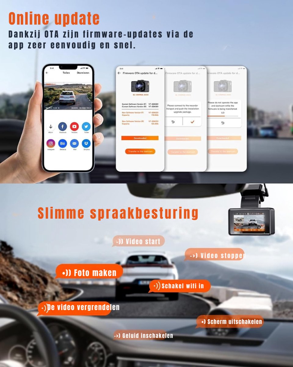 YOR® Dual Dashcam - Voor en Achter Camera – Auto Camera Met Nachtzicht – Zwart - 14cm x 15cm x 11cm – foto 3