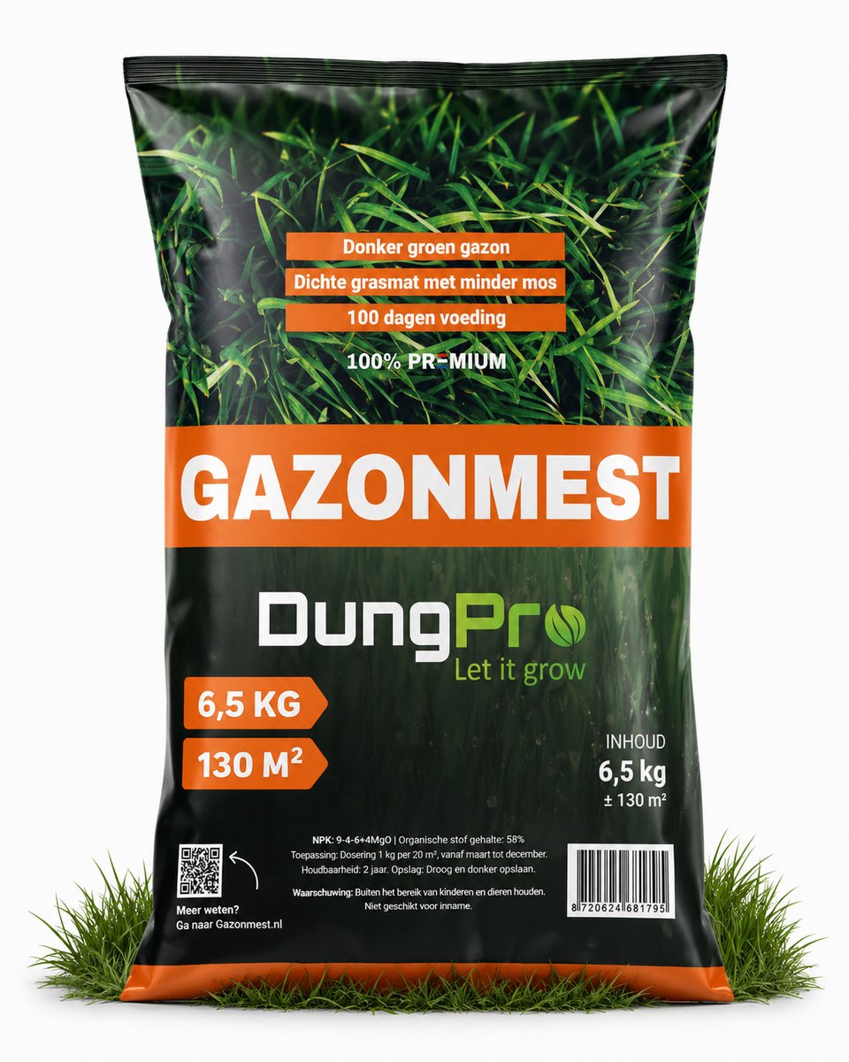 DungPro Organische Gazonmest 6,5 kg – Geschikt voor 130 m² –