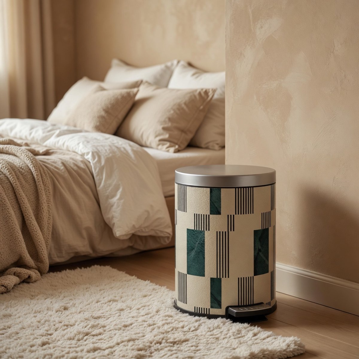 28x28x37cm Leren Pedaalemmer RVS – Elegante Design Prullenbak met Voetpedaal & Uitneembare Binnenemmer voor Slaapkamer, Kantoor, Woonkamer, Wasruimte - Ganeey