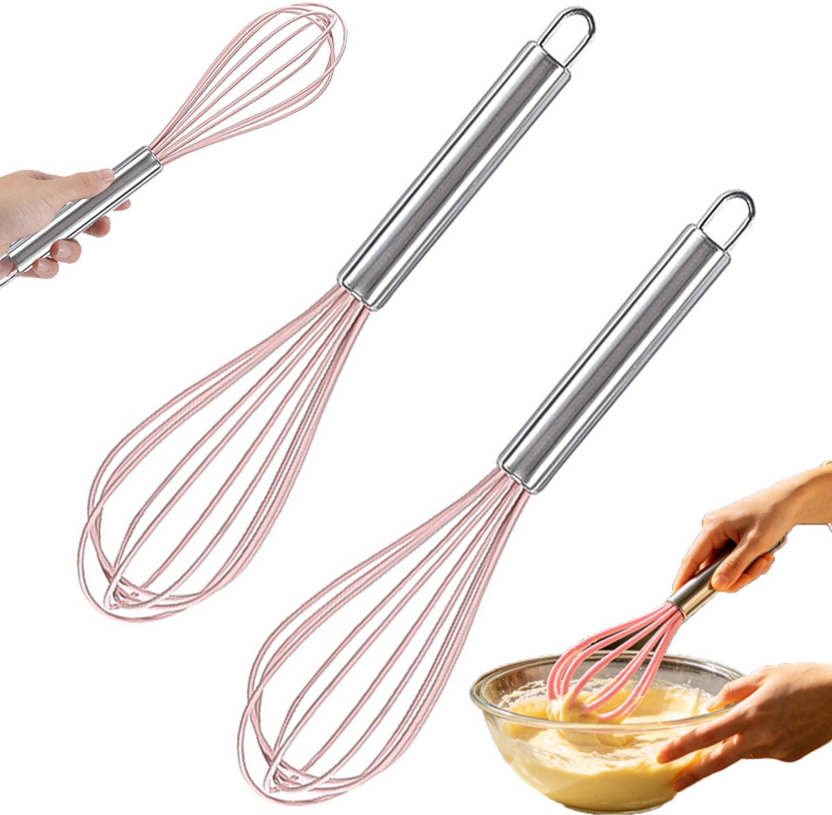 2 stuks - Handgarde - blender - Mixer - Siliconen handgarde - Duurzame handgarde - Keukengereedschap voor bakken en koken - Garde - Keukengereedschap voor bakken en koken - Roze - 20x5cm - Geschikt voor bakken en koken