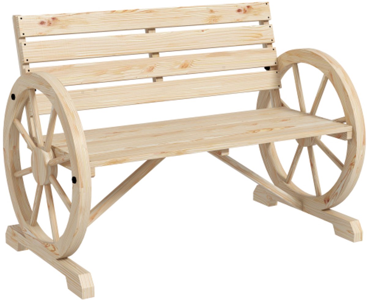 Tuinbank 105.5 x 56 x 79 cm naturel houten 2-zits tuinbank met armleuningen sparrenhout buitenbank landelijke stijl tuin terras balkon parkbank 240 kg draagvermogen
