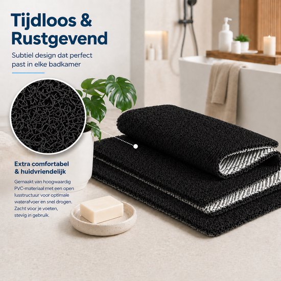 GLODI GOODS® Antislip badmat douchemat 60x60 cm - voor in de douche – antislipmat waterdoorlatend – ZWART