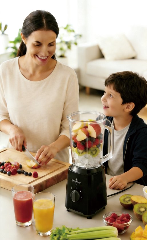 Swiss Haus® BL2315P Blender - 500W Smoothie Maker - 1.5L Plastic Kan met Grinder - 2 Snelheden + Pulse - RVS Messen - BPA Vrij - Vaatwasserbestendig - Zwart van Merkloos — afbeelding 5