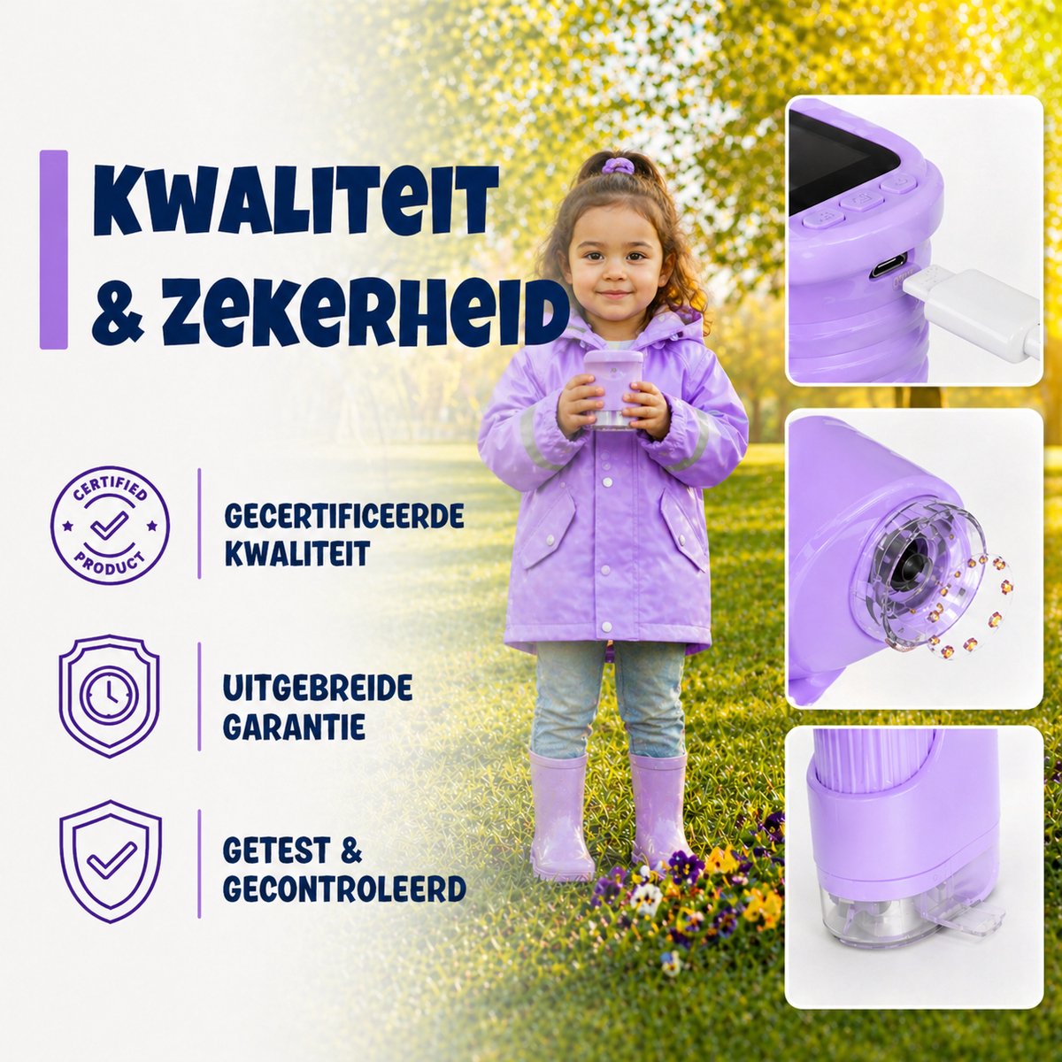 DUTCHPOWER Digitale Microscoop 1000x-4K-voor Kinderen – Draagbare Handmicroscoop met Foto & Video – STEM Educatief Speelgoed voor Ontdekken in Tuin en Natuur – Geschikt voor 4 t/m 12 jaar-paars — afbeelding 9