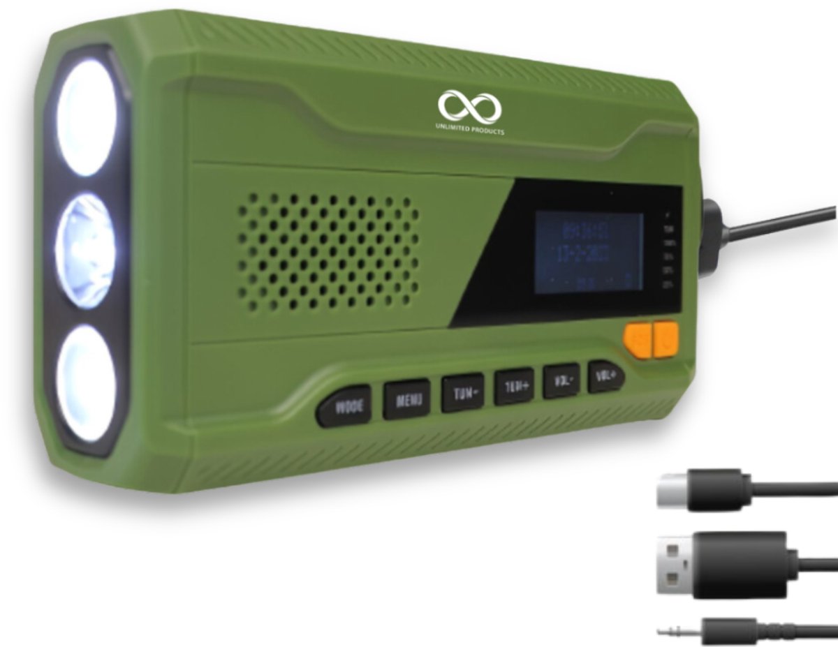 Cover van Noodradio - Solar - Opwindbaar - Powerbank Zonne-energie - Zaklamp - Opwindbare Radio - Noodpakket